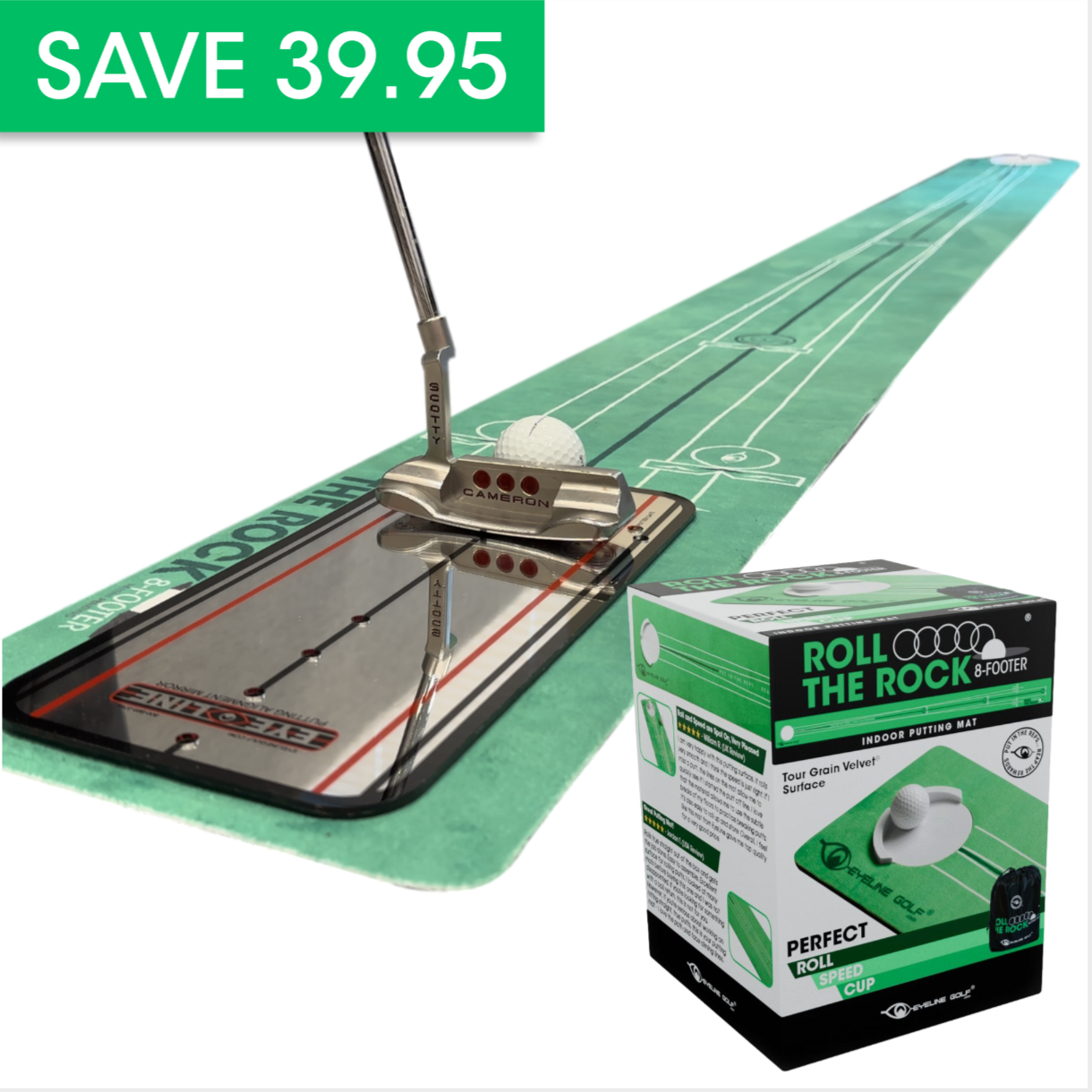 Roll the Rock Putting Mat & Putting Alignment Mirror Combo