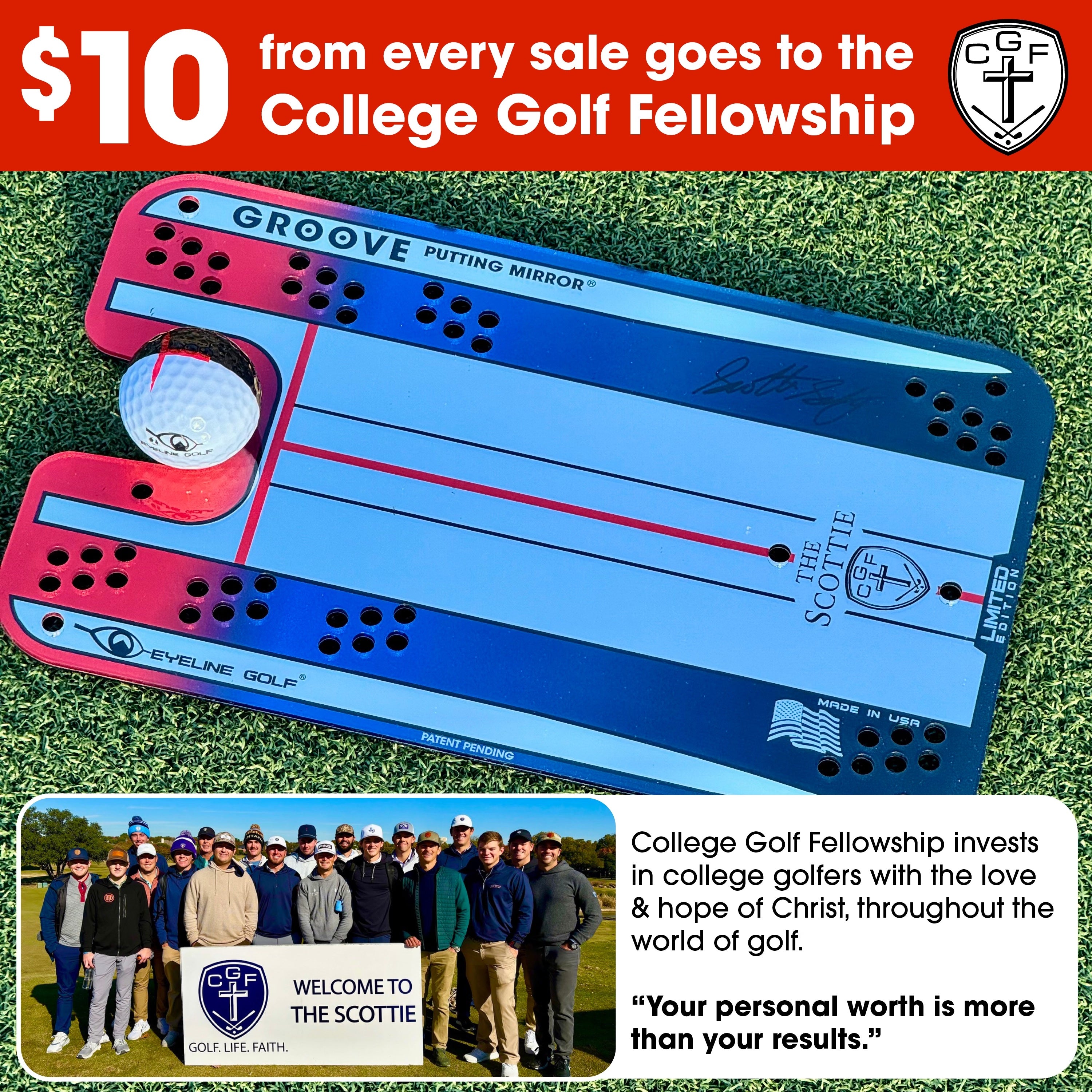 SCOTTIE SCHEFFLER & COLLEGE GOLF FELLOWSHIP GROOVE PUTTING MIRROR - SPECIAL EDITION